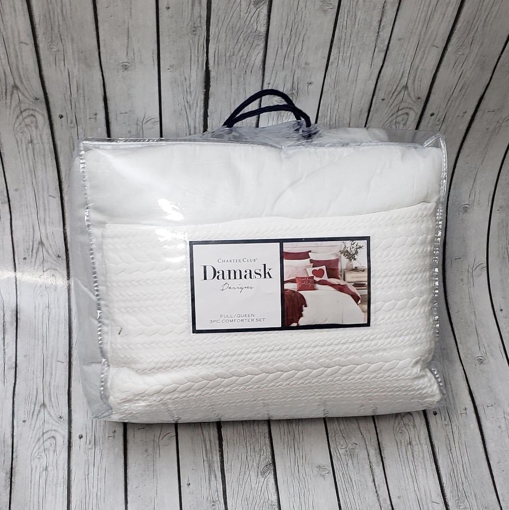 💲FLASH💲SALE💲DAMASK Cable Knit 3-Pc. Comforter Set, Full/Queen